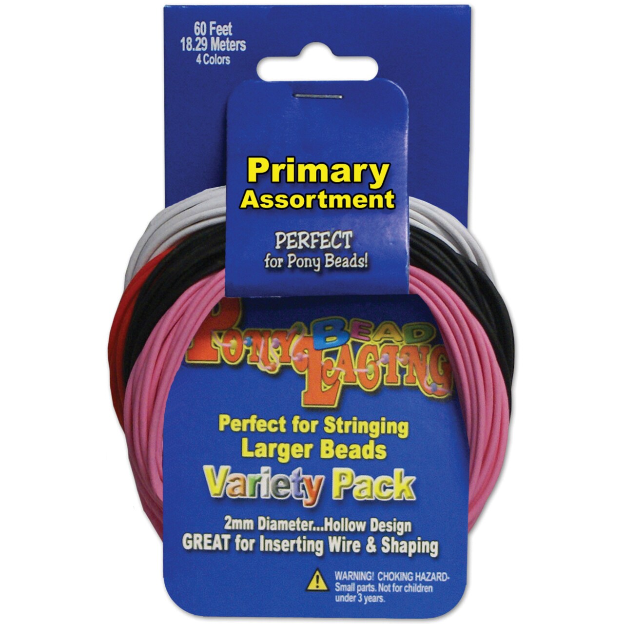 Pepperell Braiding Pony Bead Lacing Variety Pack 60'-Primary Colors